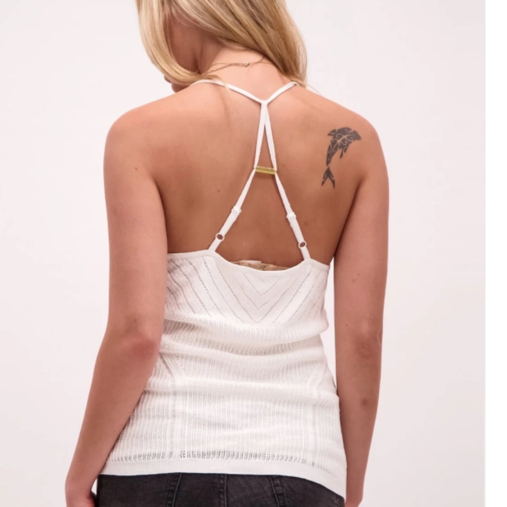 Guess  Women Sleeveless OPEN BACK Pointelle Knit Halter Top Cream M